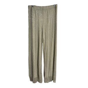 Rachel Zoe Metallic Sheer Wide-Leg Pants Womens M Elastic Waistband Sage Lined